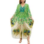 L-Peach Kadın Gevşek Kaftan Gecelik Ferah Homewear Büyük Boy Maxi Mayo Kapak Ups Elbiseler, A1 Yeşil, Tek Beden