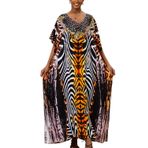 L-Peach Kadın Gevşek Kaftan Gecelik Ferah Homewear Büyük Boy Maxi Mayo Kapak Ups Elbiseler, Kahverengi Zebra, Tek Beden
