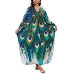L-Peach Kadın Kaftan Ferah Loungewear Gecelik Plaj Elbisesi Kapak Ups Robe Sarong Pareo, B Koyu Yeşil, Tek beden