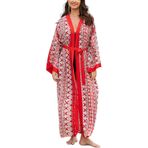 L-Peach Kadın Kaftan Gecelik Uzun Salon Giysisi Hırka Plaj Elbisesi Örtbas Robe Sarong Pareo, A1 Kırmızı, Tek Beden