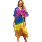L-Peach Kadın uzun hırka gecelik alevlendi kollu ev tekstili büyük boy Maxi Kimono kapak Ups elbiseler, gökkuşağı, One Size