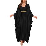 L-Peach Kadın uzun hırka gecelik ferah ev tekstili büyük boy Maxi Kimono kapak Ups elbiseler, F Siyah, One Size