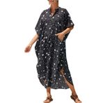 L-Peach Kadın uzun hırka gecelik ferah ev tekstili büyük boy Maxi Kimono kapak Ups elbiseler, Siyah, Tek beden