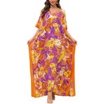 L-Peach Kadın Uzun Kaftan Gecelik Ferah Homewear Büyük Boy Maxi Kimono Kapak Ups Elbiseler, A1 Sarı Kırmızı, Tek Beden