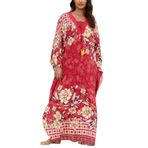 L-Peach Kadın Uzun Kaftan Gecelik Ferah Homewear Büyük Boy Maxi Kimono Kapak Ups Elbiseler, A3 Kırmızı, Tek Beden