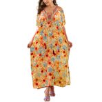L-Peach Kadın Uzun Kaftan Gecelik Ferah Homewear Büyük Boy Maxi Kimono Kapak Ups Elbiseler, A3 Turuncu, One Size