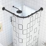 L Şekli Uzatılabilir Duş Perdesi Çubuğu - Kavisli Paslanmaz Çelik Delmesiz Banyo Perdesi Rayı, Paslanmaz Siyah, Ayarlanabilir 152-203 cm x 203-304 cm Banyo Askı Direği