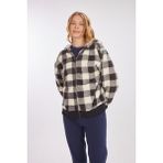 L10158W Rıanna Kapüşonlu Ekose Peluş Ceket - XL - Siyah - Gri