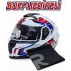 L55 Açılır Çeneli Çift Vizörlü Motosiklet Kaskı – Ece Belgeli Sport Model | R&N STORE - Beyaz - Mavi