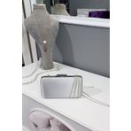 LA CALZATURE Gümüş Saten Üç Sıra Taşlı Abiye Kutu Model Kadın Çanta