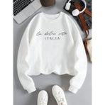 La Dolce Vita Italia Baskılı Bayan Kazak Bisiklet Yaka Y2K Gevşek Giyim Çok Renkli Rahat Kaza - Beyaz - 3XL