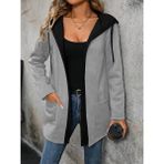 La Mode Istanbul Kadın Uzun Kollu Kapşonlu Çift Renkli Şardonlu Iki Iplik Ceket - 2XL - 3XL - Gri
