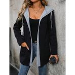 La Mode Istanbul Kadın Uzun Kollu Kapşonlu Çift Renkli Şardonlu Iki Iplik Ceket - 2XL - 3XL - Siyah