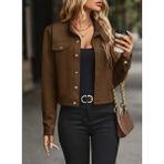 La Mode Istanbul Kadın Uzun Kollu Önden Düğmeli Kısa Süet Ceket - 2XL - 3XL - Kahve