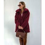 La Mode Istanbul Kadın Uzun Kollu Yakalı Önden Düğmeli Welsoft Kaban - L - XL - Bordo