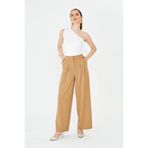 LA PANTE Kadın Pantolon Önden Pileli Geniş Paça Pantolon Likralı Bol Paça Rahat Camel Renk