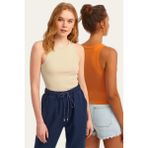 la & vetta 2'li Paket Fitilli Halter Yaka Örme Atlet - S - Krem - Hardal