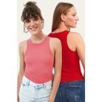 la & vetta 2'li Paket Fitilli Halter Yaka Örme Atlet - S - Pembe - Kırmızı