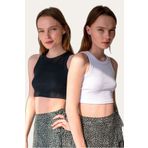 la & vetta 2'li Paket Siyah Beyaz Fitilli Örme Süper Crop Bluz