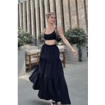 la & vetta Beyaz Pileli Katlı Maxi Etek