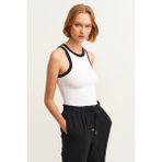 la & vetta Kadın Siyah Şeritli Beyaz Fitilli Örme Atlet S Beden %95 Pamuk %5 Lycra