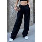 la & vetta Siyah Keten Karışımlı Bol Kesim Pantolon - XL