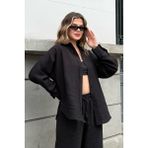 la & vetta Siyah Keten Karışımlı Oversize Gömlek - XL
