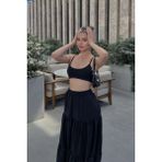 la & vetta Siyah Pileli Katlı Maxi Etek - XL