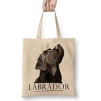 Labrador Black Pug Köpek Bez Çanta Uzun Saplı - Açık Bej - 40 X 40