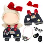 Labubu oyuncak bebeklerle uyumlu kıyafet, 17 cm mini pelüş bebek, pelüş bebek, modaya uygun kıyafet aksesuarı, ayı kot tulum, gözlük, kurdele, saç bandı, ayakkabı, kendin yap çocuk hediyeleri, kız