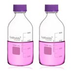 Labvida Cam Yuvarlak Medya Depolama Şişeleri, 2 adet Vol.1000ml, Laboratuvarlar, Okullar ve Evde Kullanım Cam Şişeler için Mor GL45 Vidalı Kapaklı 3.3 Borosilikat Reaktif Şişeleri, LVAD008