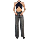 LACARINO Kadın Wide Leg Jean Pantolon, Normal Bel, Onyx Black, 40 Beden