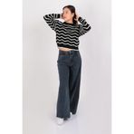 LACARINO Kadın Wide Leg Jean Pantolon, Yüksek Bel, Blue Black, 34 Beden