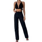 LACARINO Kadın Yüksek Bel Slim Fit Jean Pantolon, Siyah, 38 Beden