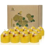 Lacaser Balmumu Mumlar Toplu 12'li Set, Küçük Arı Süs Dekorlu Arı Mumları, Arı Temalı Hediye, Kokusuz ve Dumansız ve Damlatmaz, Çap 4,5 cm x 5,0 cm, Sarı