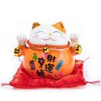 lachineuse - Kedi Maneki Neko – Kumbara Uğur Getirici Japon – Asya Gelenekleri – Colori Orange – Porselen – Dekoratif ve Hediye Fikri Japonya Asya – Koruma, Şans ve Şans