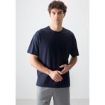 Lacivert %100 Pamuk Kalın Yumuşak Dokulu Oversize Fit Basic Erkek T-Shirt - 88353