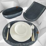Lacivert 6 Kişilik 7parça Amerikan Servis, Hasır Supla Takımı, Tabak ve Bardak Altlığı Seti, Yılbaşı - 36 x 36 cm