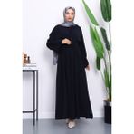Lacivert Bel Bağlamalı Piliseli Elbise - 36