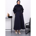 Lacivert Bel Kuşaklı Scuba Elbise - 38