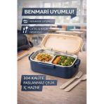 Lacivert Benmarili Paslanmaz Çelik Yemek Kabı 2 Bölmeli Beslenme Kabı Saklama Kabı Lunch Box
