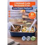Lacivert Benmarili Paslanmaz Çelik Yemek Kabı 2 Bölmeli Beslenme Kabı Saklama Kabı