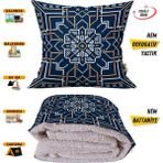 Lacivert Beyaz Etnik Desen Tv Battaniyeli Opsiyonel Dekoratif Yastık Kırlent 2 In 1 Battaniye - 115 x 170 cm - Renkli