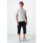 Lacivert - Beyaz Fermuar Cepli Standart Kalıp Klasik Paça Erkek Kapri - 83091 - 2XL