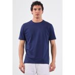 Lacivert Bisiklet Yaka Pamuklu Düz Renk Slim Fit Erkek T-shirt - 3XL