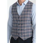 Lacivert-Bordo Ekose Desenli V Yaka Kruvaze Yelek Slim Fit Lacivert 48