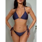 Lacivert Boyundan Bağlamalı Ayarlanabilir Şık Üçgen Kadın Bikini Takımı - Parlak Mavi