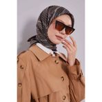 lacivert camel Çizgi Desen Twill İpek Eşarp