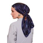 Lacivert Çiçek Desen Twill İpek Eşarp