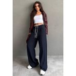 Lacivert Çift Bel Bantlı Wide Leg Kadın Pantolon MG2551